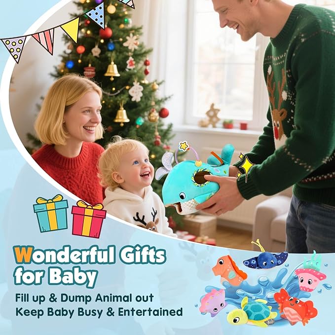 FREYBLI Baby Toys 6-12 Months - Soft Ocean Adventure Toy with Rattle, Crinkle Paper, Squeaker, Mirror - 6 Month Old Baby Toys Gifts, Baby Sensory Montessori Toys for 6 Month Old Boy Girl