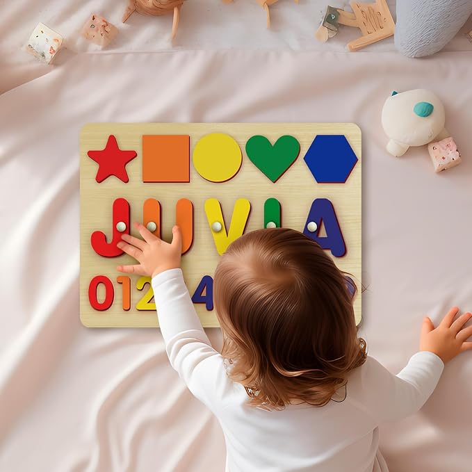 Custom Name Puzzles for Toddlers 1-3 - Personalized Wooden Animal Puzzle for Kids, Baby Gifts, Baby Shower, Christmas, Newbaby Gift, Gifts for 1 2 3 Years Old (Circle-number-01)