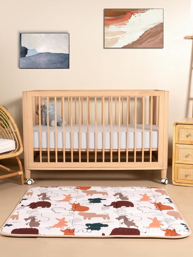 TILLYOU Waterproof Baby Play Mats for Floor, 50x50 Playpen Mat, Playmats Extra Thick for Babies and Toddlers, Foldable Baby Crawling Mat for Playpen, Forest Animals