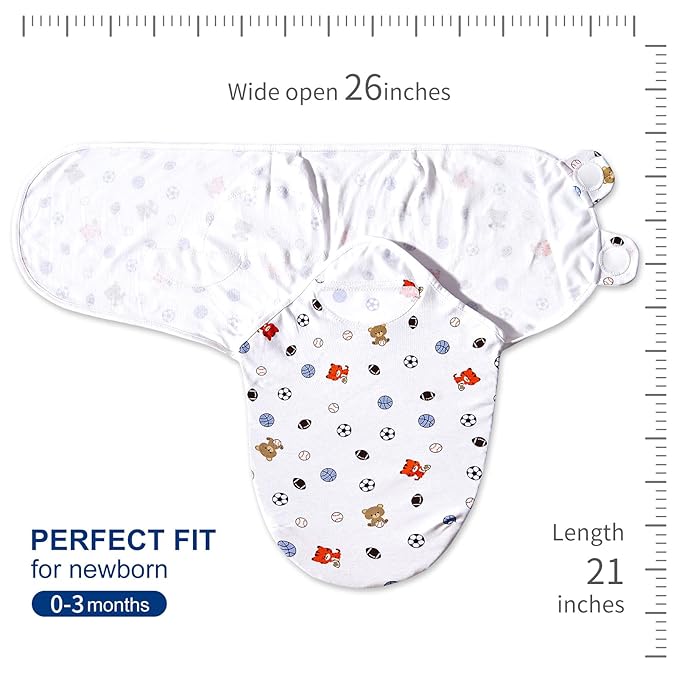 Bubble bear Baby Swaddle Blankets for Baby Boy Girl 0-3 Months,Hypoallergenic Skin-Friendly Swaddle,Cute Little Soccer Ball, Dinosaur, Adjustable Newborn Sleep Sack, 3 Pack