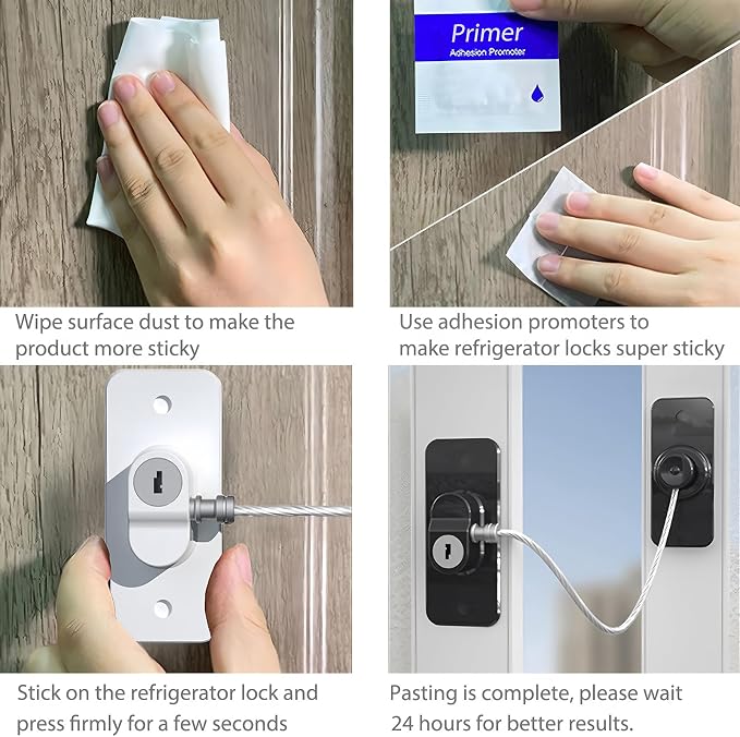 Fridge Lock (2 Pack),Refrigerator Lock with Keys,for Fridge, Cabinet Locks, Drawers, Dishwasher, Toilet and Child Safety Cabinet Locks, Traceless Adhesive No Drilling (Black), 1, AQS2-01