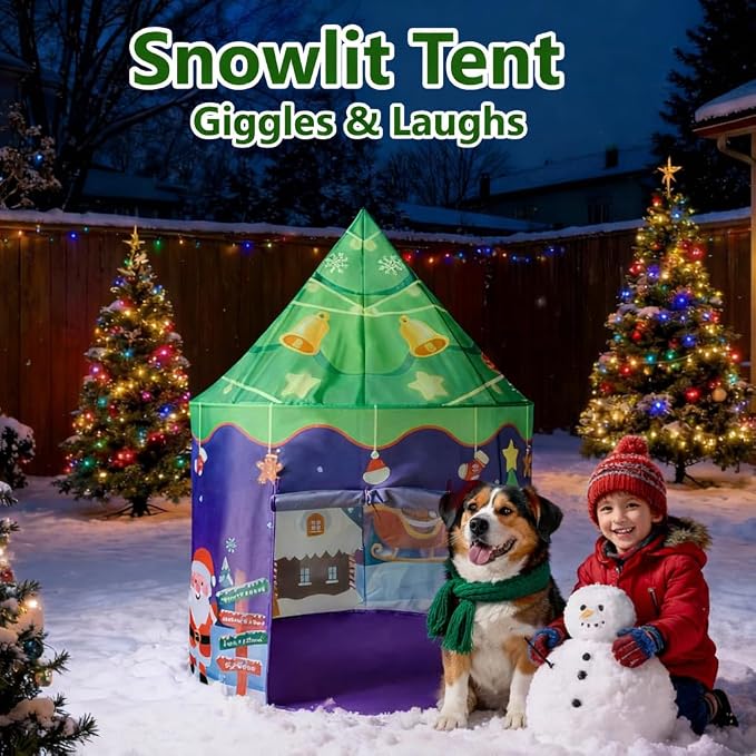 Snowman Kids Play Tent & Pet Playhouse with Roll-Up Door, Festive Christmas Room Decor for Toddlers, Indoor Dog Cat House