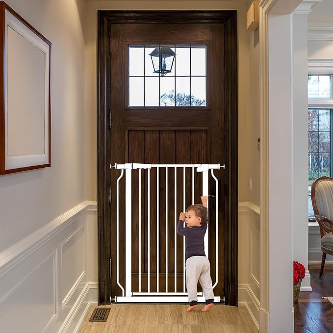 Extra Tall 40.55" Gate, 46.45"-62.99" Extra Tall and Wide Dog Gate,Extra Wide Baby Gates Pressure Mounted Walk Through for Doorways,Stairs, Kitchen White