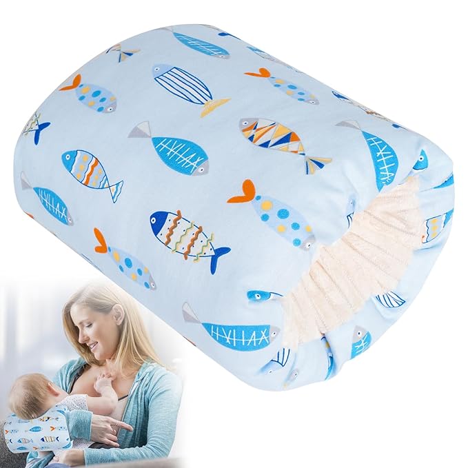 Baby Feeding Arm Pillow,Soft Cotton Bottle Nursing Arm Pillows for Newborn,Breastfeeding Pillows for More Support for Mom and Baby,Portable and Washable,Ergonomic Nursing Essentials(Colorful Fish)