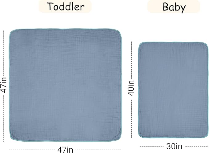 ZPECC Muslin Baby Blanket Thicker, 30x40 Organic Cotton Newborn Receiving Quilt Hypoallergenic for Baby Essentials Swaddle Crib Stroller, Blue