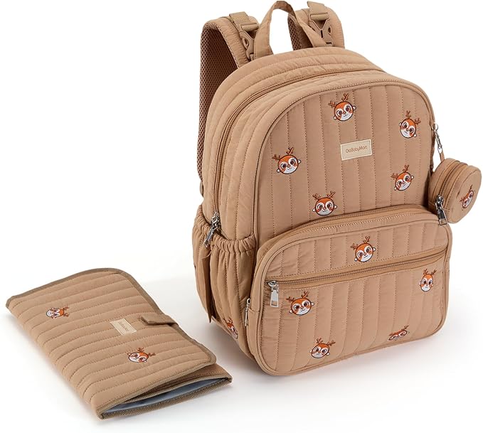 GOBABYMART Large Diaper Bag Backpack with Changing Pad, Insulated Bottle Pockets, Travel & Hospital Bag for Mom & Dad (Large - Brown Deer)