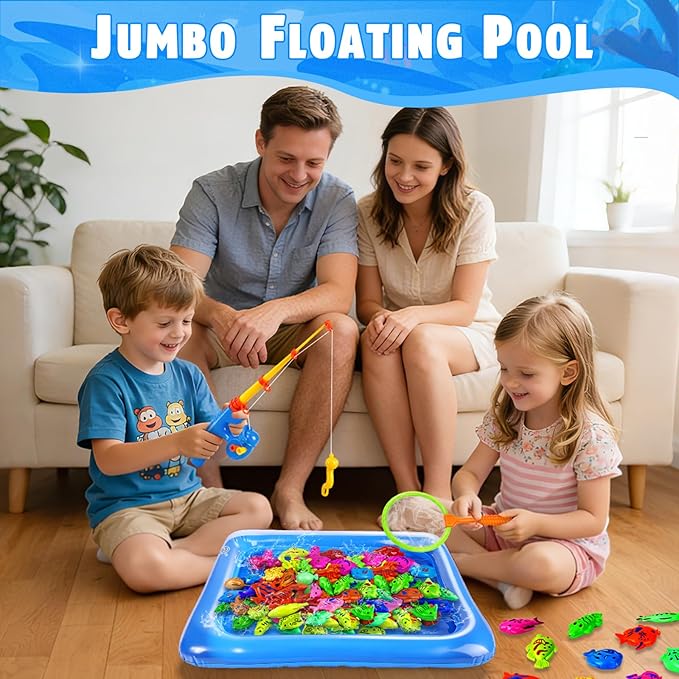 CozyBomB??Magnetic Fishing Toys Game Set for Kids | Water Table Bathtub Kiddie Pool Party Pole Rod Net, Outdoor Plastic Floating Fish, Toddler Bath Color Ocean Sea Animals Birthday Gift Age 3-5 6 4-8