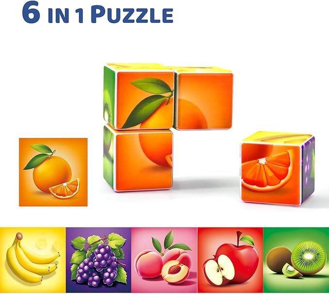 Pairez Toys Magnetic Blocks Toddler Toys, 1.65 inch Large Building Cubes for Kids Boys & Girls Age 1+, Fruit Magnet Puzzle Cubes, Preschool Educational Brain Teaser Toys