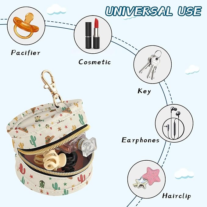 Cactus Cowboy Beige Pacifier Holder Case Newborn Pacifier Storage Pouch for Boys Girls Easy Attach to Diaper Bag Portable Baby Essentials Container