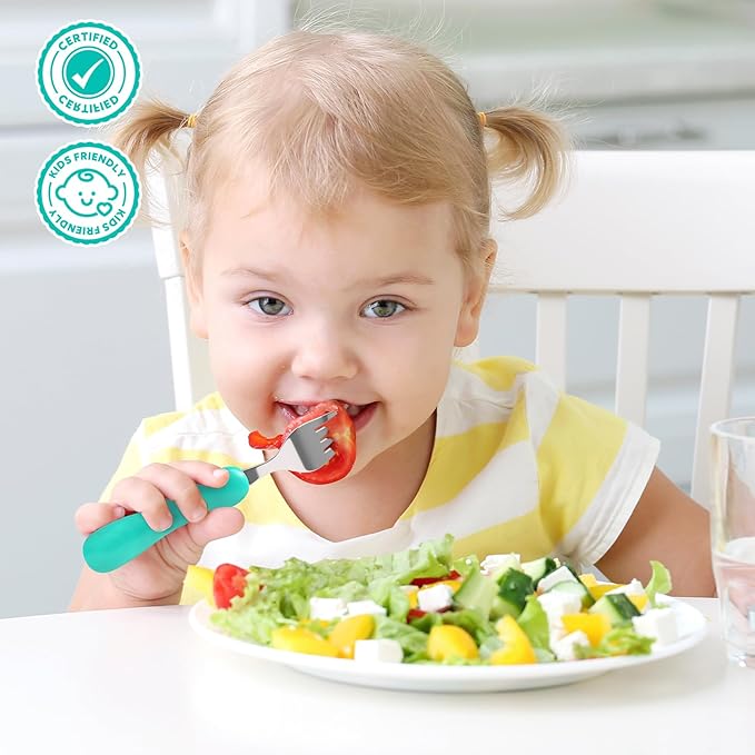 Lehoo Castle 6 Pieces Toddler Utensils, Kids Silverware for 2 3 4 Years Old, Stainless Steel Fork and Spoon Set with Plastic Handle, Safe Toddler Cutlery (Mermaid)