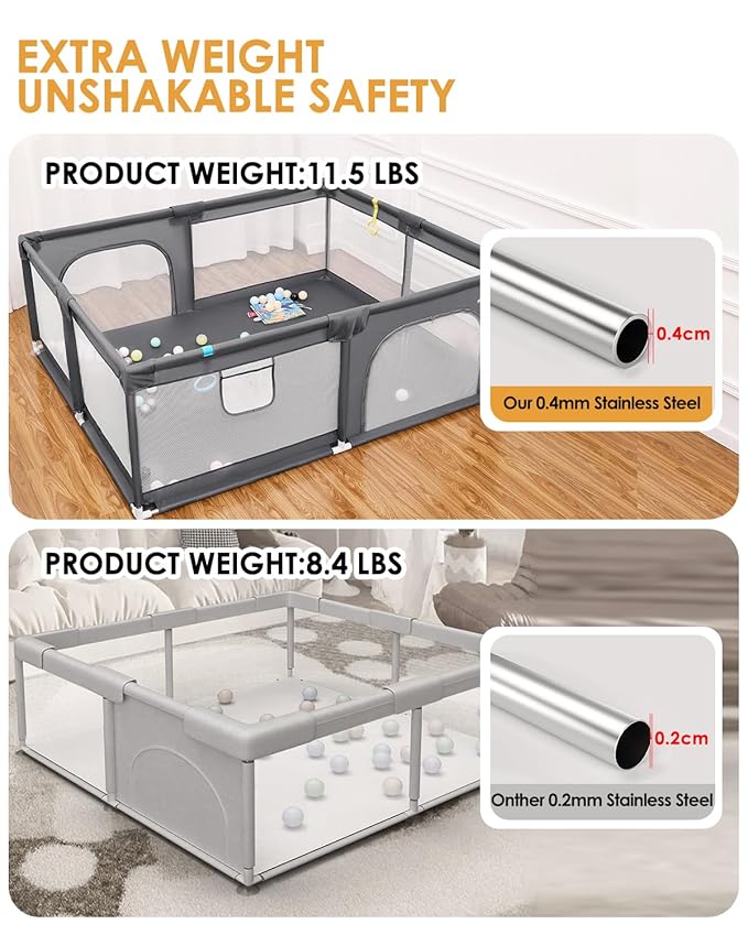 Baby Playpen with Mat, 71" x 59" Extra Large Play Yard for Babies and Toddlers, Baby Fence with Soft Thick Play Mat, Indoor Safety Activity Center for Infants, Easy to Assemble and Clean（Gray）