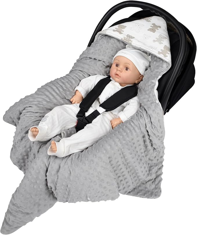 Bebamour Winter Car Seat Cover and Baby Swaddle Blanket - Newborn Wrap for Girls Boys, Warm Winter