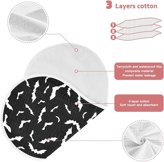 Muslin Burp Cloths for Baby Boys and Girls - 2-Pack Ultra Absorbent Halloween Bats Muslin Washcloths, Newborn Towel, Milk Spit Up Rags, Burp Cloth Bibs for Unisex, 22 x 11 Inch