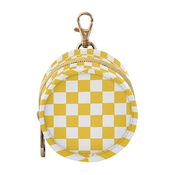 Checkered Plaid Pineapple Yellow Print Pacifier Holder Case with Metal Clip Portable Pacifier Holder Case for Baby Girls