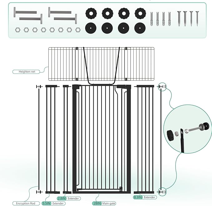 Jiprlak51 Extra Tall Cat Gate for Doorway ??30"-49.27" Extra Wide Pet Gate with Adjustable Cat Door Wide,Auto Close, Pressure Mounted, Pet Gate for Cats & Small Dogs, Hallway, Stairs, Kitchen