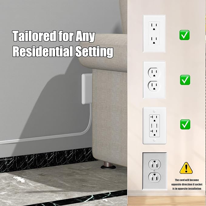 CABOCASA 8FT Ultra Flat Plug Extension Cord Power Strip with 3 Outlets, Patented Detachable Ultra-Thin Outlet Cover Concealer & Ultra-Flat Plug, Max. 13A 125V 1625W ETL Listed, White Color