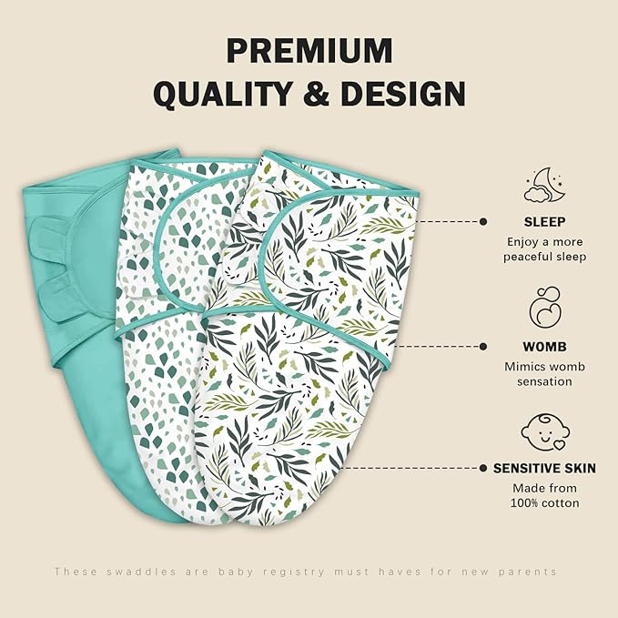 Cute Castle 3-Pack Baby Swaddle Sleep Sacks - Newborn Swaddle Sack - Ergonomic Baby Swaddles Blanket Warp for Boys and Girls - Baby Essentials (0-3 Months - Green)