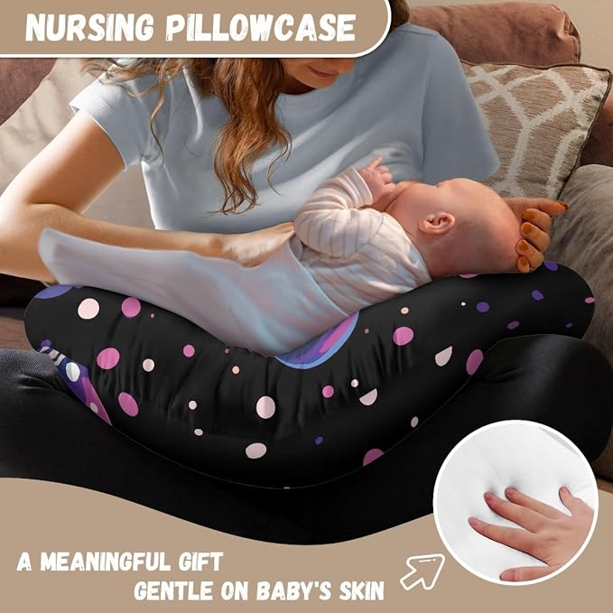 Forchrinse Purple Mushroom Butterfly Baby Nursing Pillow Cover for Baby Girls Breastfeeding Pillow Slipcover Soft Comfortable Newborn