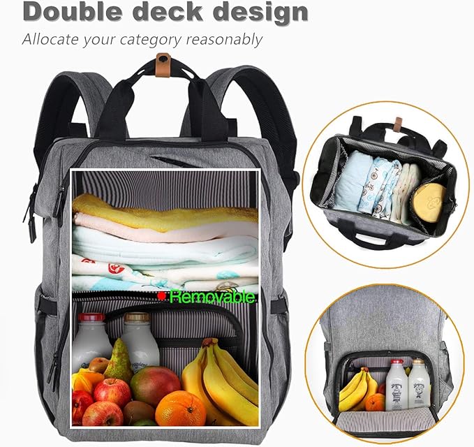 Hap Tim Diaper Bag Backpack,Large Capacity Travel Back Pack Maternity Baby Nappy Changing Bags, Double Compartments with Stroller Straps,Waterproof,Grey (US7340-G)