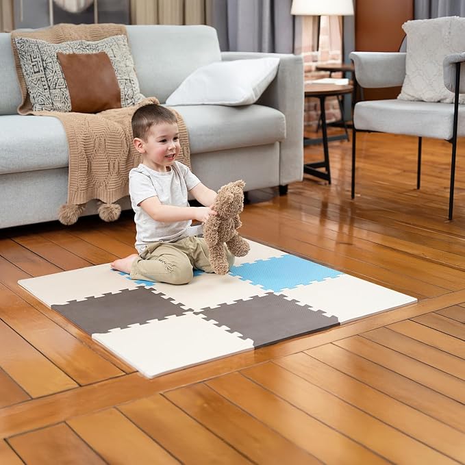 MioTetto Baby Play Mat, Comfortable Playtime Mat ??Portable Foam Floor Tiles, Safe Baby mat for Floor for Crawling & Development, Soft Play mat for Babies, Stylish Interlocking Foam Tiles