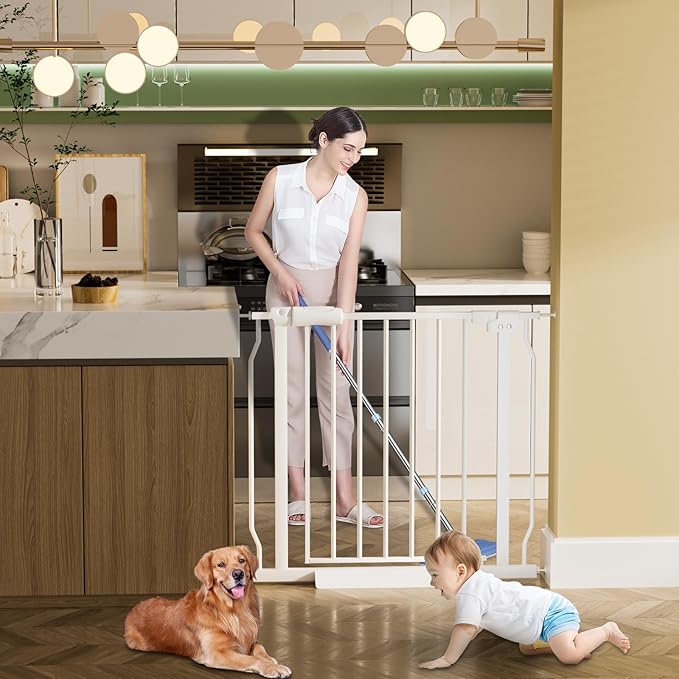 HOOEN 29-34 Inch Wide Baby Gate for Stairs Doorways Metal Indoor Dog Gates Pressure Mounted Walk Through Safety Gates Child Gates for Kids or Pets (29"-34")