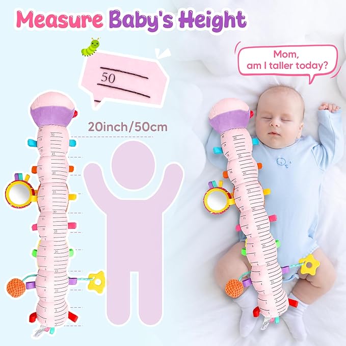 Baby Sensory Toys for 0-6 6-12 Months, Musical Stuffed Caterpillar Animal Toys for Infant 3 6 9 12 18 Months, Tummy Time Toys with Mirror Rattle Crinkle for Newborn Boys Girls Shower Gifts