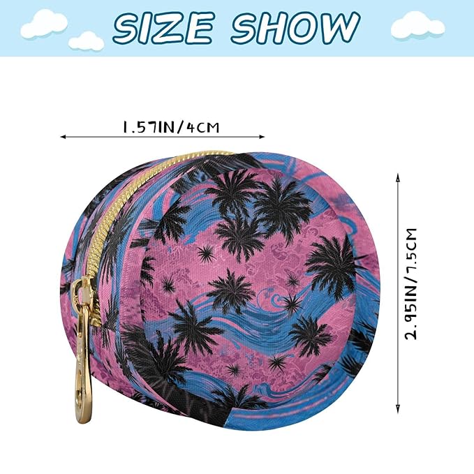 Pacifier Holder with Clip Pacifier Case for Diaper Bag Round Baby Pacifier Pouch Box Bag Portable Palm Tree Wave Pink Blue