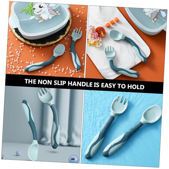 Alipis 2 Sets Bendable Utensils Flexible Silicone Fork Spoon for Non Slip Handle Portable Food Grade Tableware for Complementary Food Training