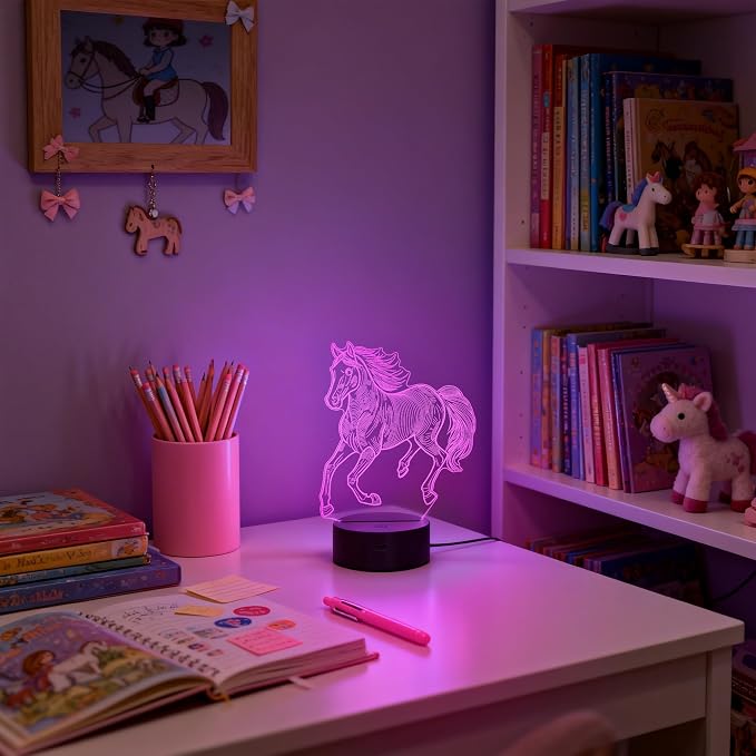 Attivolife Horse 3D Night Light, Horse Gifts for Girls, Illusion LED Lamp with Remote Control + Timer + 16 Color Changing, Kids Boy Animal Room Decor, Birthday Xmas Present for Teen Women Horse Lover