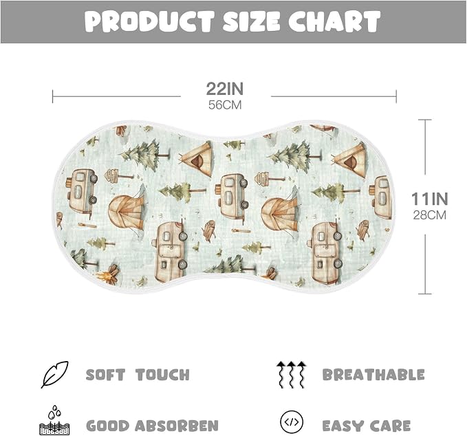 vvfelixl Muslin Burp Cloths Cartoon Camping Caravan Baby Washcloths for Baby Girl Boys 2 Pack