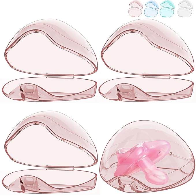 Pacifier Case,4 Pack BPA Free Pacifier Holder Case,Transparent Container Box for Baby Binky（Not Included,Essential Pacifier Accessories,Alway Keep Paci Clean,Easy to Clean(Pink)