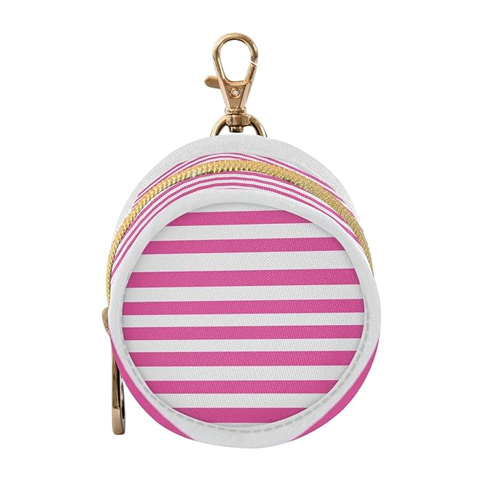 Pacifier Holder with Clip Pacifier Case for Diaper Bag Round Baby Pacifier Pouch Box Bag Portable Hot Pink White Stripes