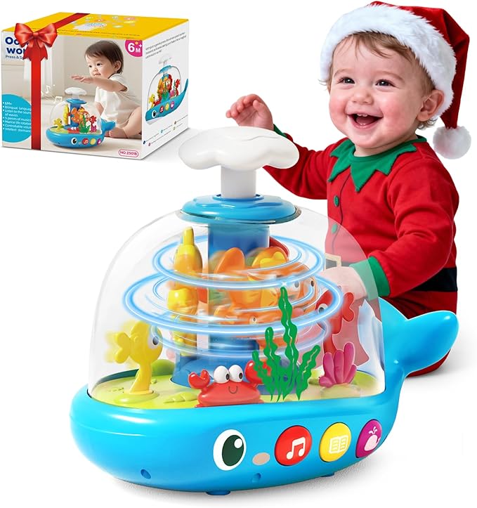 Whale Sensory Spinner Toy for Baby: Light Up Rotating Play with Music ??Safe ABS Early Learning Educational Toys for 6 Months+ ??Christmas Birthday Gift for Boys and Girls