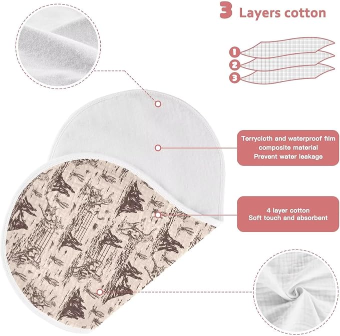 Western Baby Muslin Burp Cloths Set of 4 American Cowboy Muslin Washcloths Cute Milk Spit Up Rags Soft Newborn Towel Burp Cloth Bib for Unisex Boys and Girls, 22 x 11 Inch