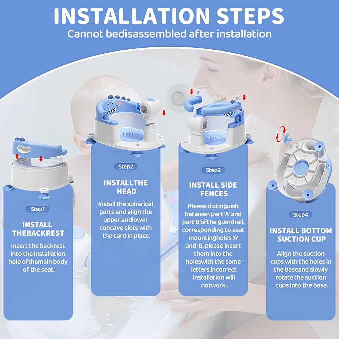 TPN Baby Bath Seat for Babies 6 Months & Up, Non-Slip Toddler Bath Seat with 5 PCS Waterproof Emoji Stickers, Portable Infant Bath Seat for Baby(Blue)
