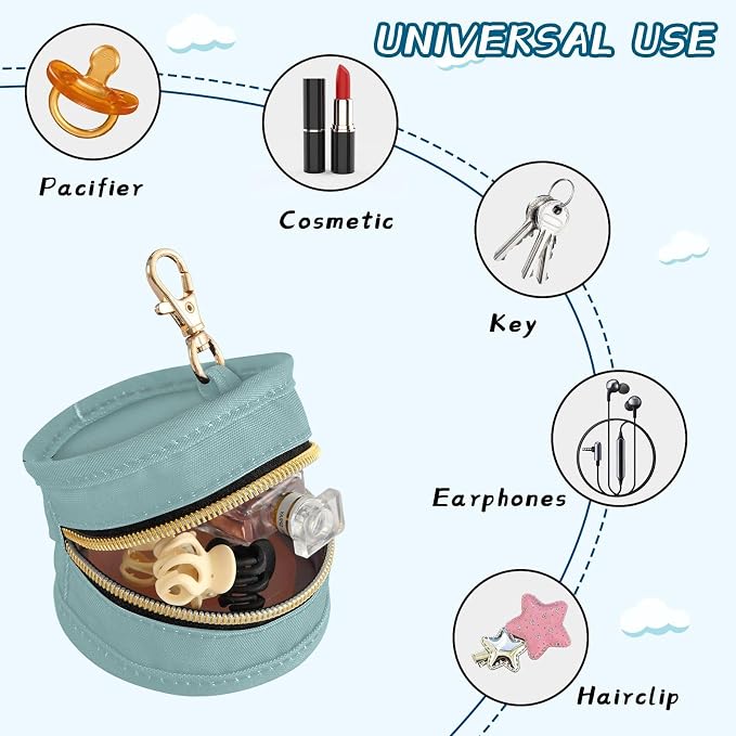 Teal Pacifier Holder Case Newborn Pacifier Storage Pouch for Boys Girls Easy Attach to Diaper Bag Portable Baby Essentials Container