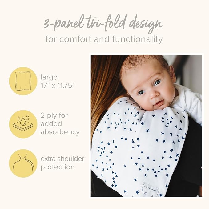Burt's Bees Baby Burp Cloths, 100% Organic Cotton Extra Absorbent Soft Fabric, Large Drool Cloths 17 x 11.75 in, 5-Pack
