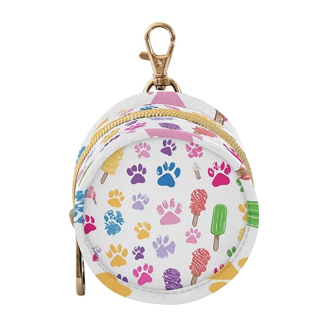 Pacifier Holder with Clip Pacifier Case for Diaper Bag Round Baby Pacifier Pouch Box Bag Portable Cute Paw Print Ice Cream Lollipop