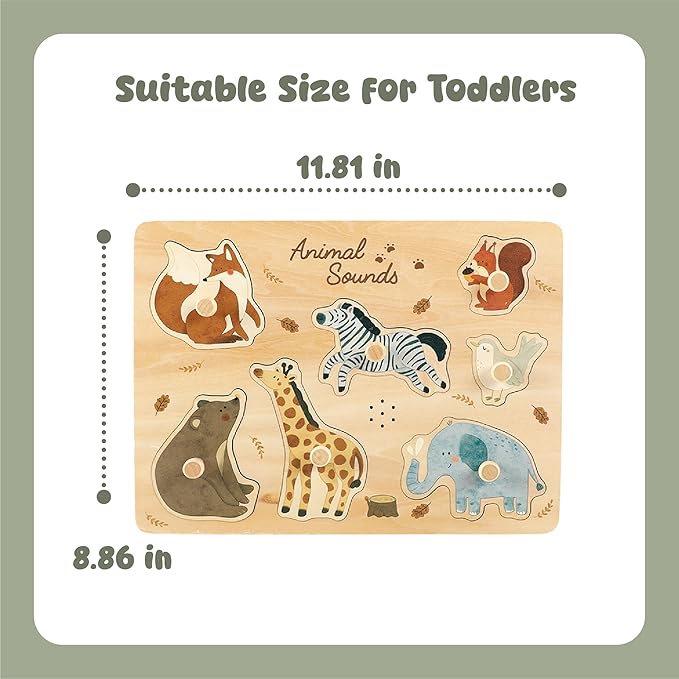 Freniland Wooden Animal Sound Puzzle for Toddlers 1-3, Montessori Farm Toy with Real Sounds, Early Learning Toy, for Boys Girls 18 Months+