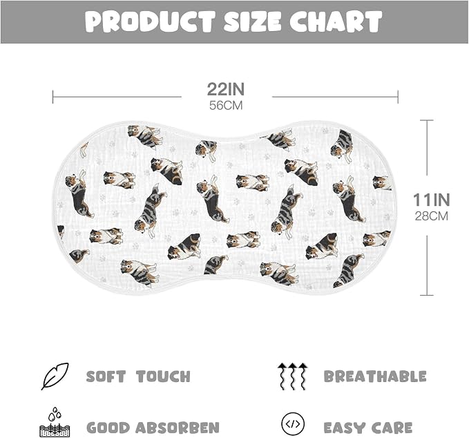 2 Pack Muslin Burp Cloths Bernedoodle Dogs Paw White Cotton Baby Burp Cloths Ultra Soft Burping Cloth Absorbent Spit Up Rags for Newborn Boys Girls 22x11 Inch