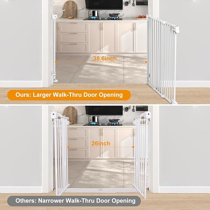 SHYUJAJIE No Bottom Bar Baby Gate, 51.18 inch Tall Cat Pet Gate for Doorway, Adjustable 27.5in- 43 in Dog Gate with Large Walk Thru Door (White, 51.18inch)