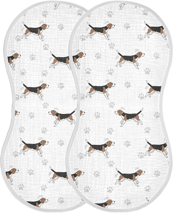 2 Pack Muslin Burp Cloths Beagle Paw Print White Cotton Baby Burp Cloths Ultra Absorbent Burping Cloth Soft Spit Up Rags for Baby Boys Girls 22x11 Inch