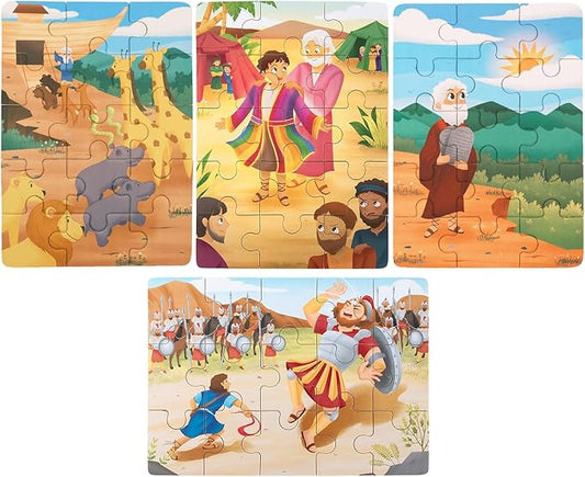 4-in-1 Wooden Puzzles in Box (15 pcs Each) | Christian Gifts for Kids | Noah's Ark for Grandkids | Gift for Christian Kids | Bible Stories Puzzles (Old Testament B)