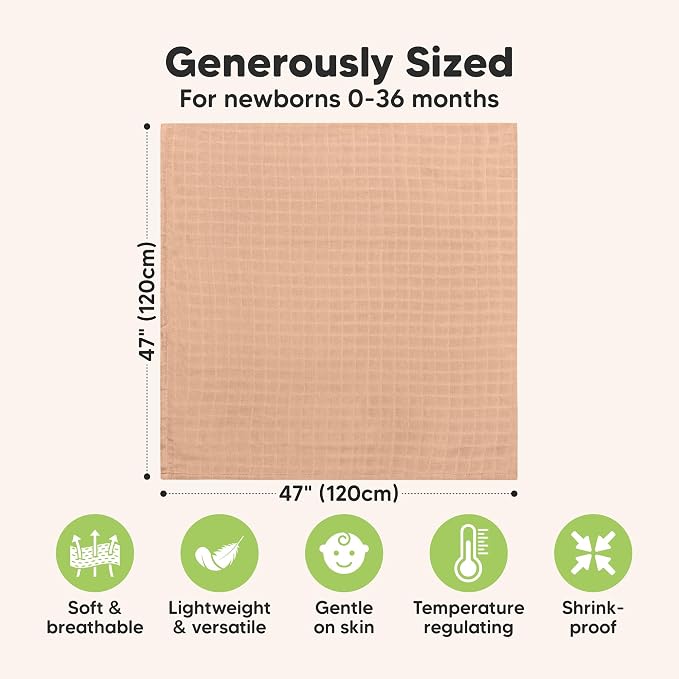 4-Pack Muslin Swaddle Blankets for Boys, Girls - Organic Baby Swaddles for Newborns, Soft & Breathable Receiving Baby Blankets for Girl, Boy, Neutral, Newborn Essentials Gift (Pine)