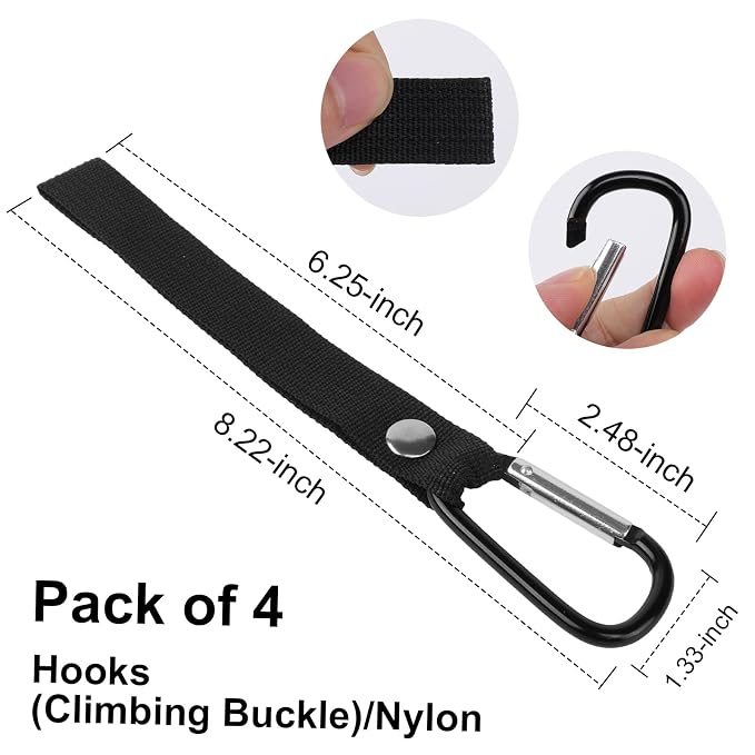 4-Pack Baby Stroller Hooks for Bags - Heavy Duty 2.48" Universal Carabiner Clips with Reinforced Rope, Multi-Scene Use for Bikes, Backpacks & Camping Gear