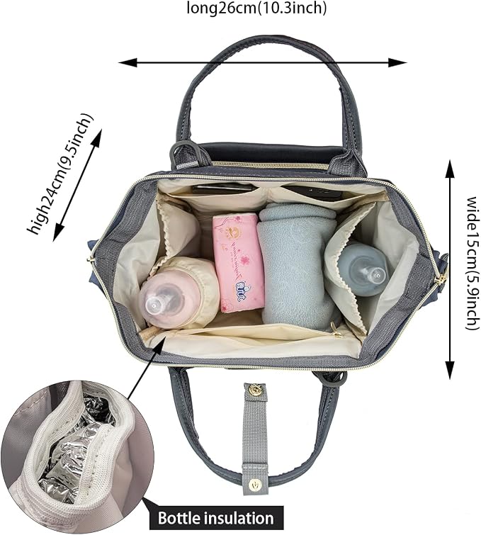 Lmbabter Baby Diaper Bag Nappy Backpack Waterproof Multi-Function Convertible Mini Smart Diaper Bag Backpack for Outdoor (Grey)