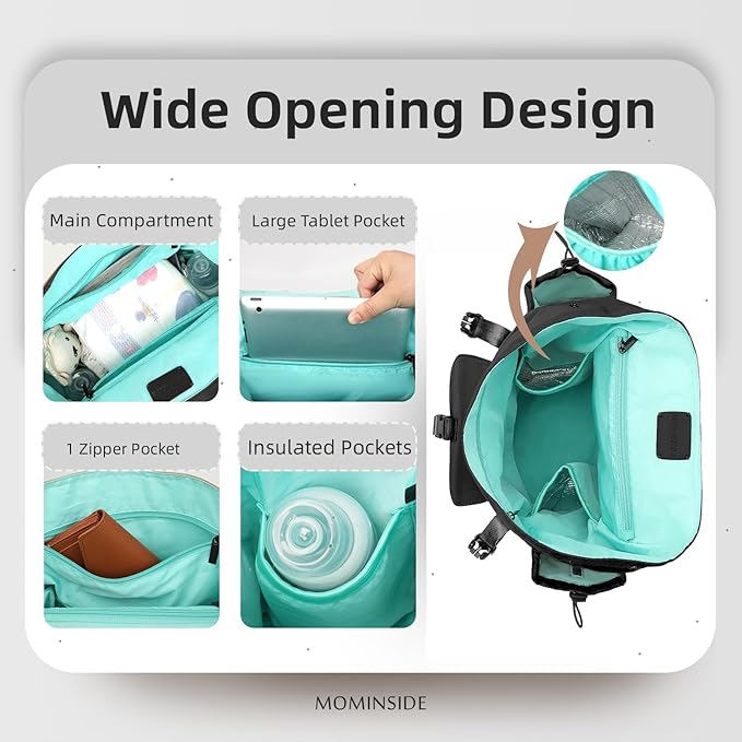 MOMINSIDE Diaper Bag Backpack with Large Wet Pocket, Small Diaper Bag Mini Baby Bag for Girls Boys, 2 Insulated Pockets, Stroller Straps (Black)