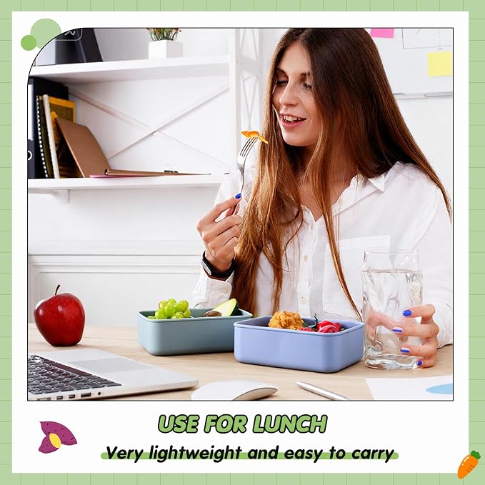 Layhit 2 Pcs Silicone Bento Box for Adults, 27 oz Bento Lunch Container Reusable Food Container for Women Men, Leak Proof Microwave Dishwasher Freezer Safe (2 Compartments,Gray Blue,Green)