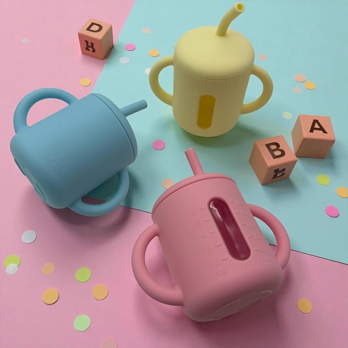 Silicone Straw Cup For Toddlers - Sippy Cup For 6 Month Old - Baby Straw Sippy Cup And Extra Snack Lid - Infant Training Cup