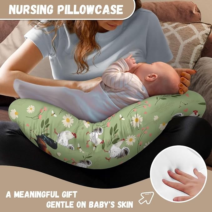 Green Nursing Pillow Covers for Breastfeeding Chicken Pattern Pillow U-Shaped Pillow Cover